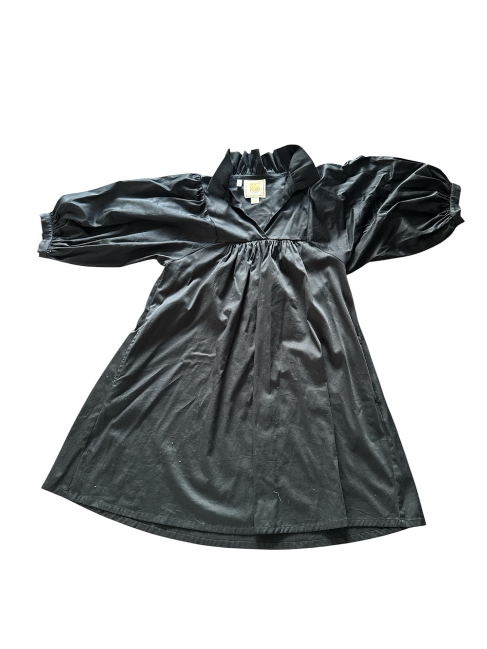 Women’s Black Puff-Sleeve Nightgown with V-Neck